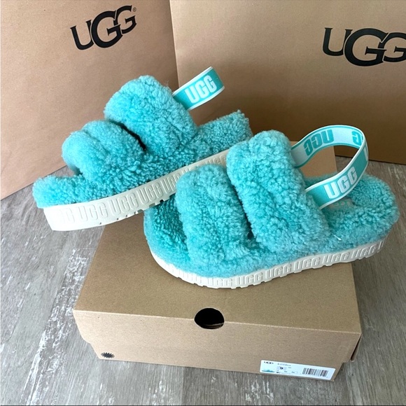 UGG Shoes - UGG "Oh Fluffita" Tide Pool Teal Blue Furry Sandals Size 9US